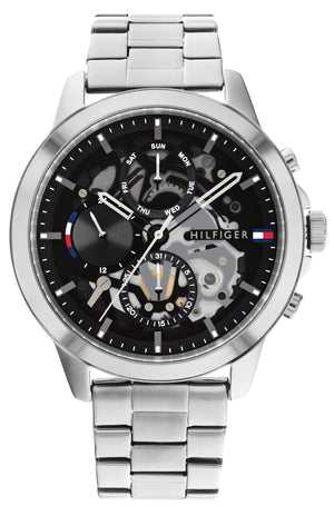 Tommy Hilfiger Henry Chronograph Black Dial Silver Steel Strap Watch For Men - 1710477 Authentic Buy Shop Now
