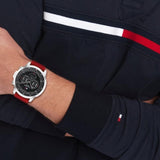 Tommy Hilfiger Luca Chronograph Grey Dial Red Silicone Strap Watch For Men - 1710490 Authentic Buy Shop Now