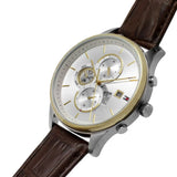 Tommy Hilfiger Weston Chronograph Silver Dial Brown Leather Strap Watch For Men - 1710501 Authentic Buy Shop Now