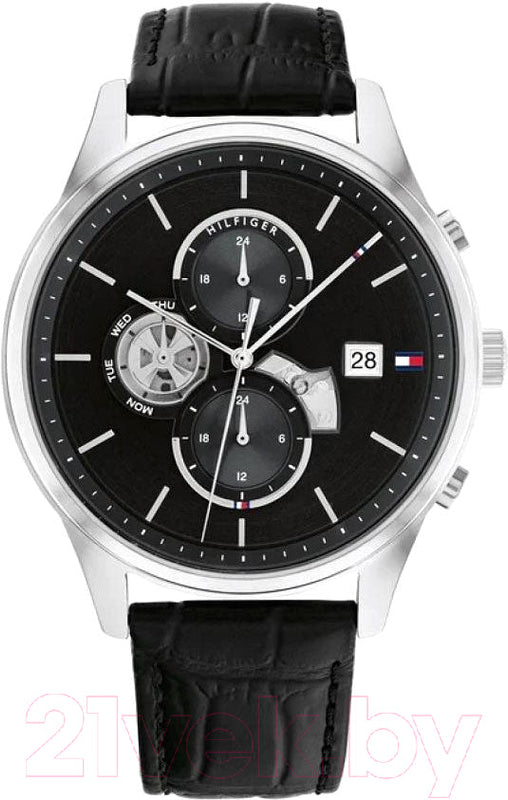 Tommy Hilfiger Weston Chronograph Black Dial Black Leather Strap Watch For Men - 1710502 Authentic Buy Shop Now