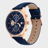 Tommy Hilfiger Weston Chronograph Blue Dial Blue Leather Strap Watch For Men - 1710503 Authentic Buy Shop Now