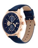 Tommy Hilfiger Weston Chronograph Blue Dial Blue Leather Strap Watch For Men - 1710503 Authentic Buy Shop Now