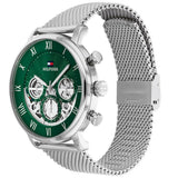 Tommy Hilfiger Legend Chronograph Green Dial Silver Mesh Bracelet Watch For Men - 1710567 Authentic Buy Shop Now