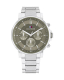 Tommy Hilfiger Tyson Chronograph Green Dial Silver Steel Strap Watch For Men - 1710587 Authentic Buy Shop Now