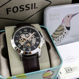 Fossil Grant Automatic Skeleton Black Dial Brown Leather Strap Watch for Men - ME3095 Authentic Buy Shop Now