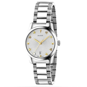 Gucci G Timeless White Dial Silver Steel Strap Watch For Women - YA126572A Authentic Buy Shop Now