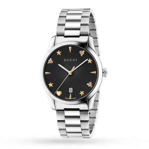 Gucci G Timeless Black Dial Silver Steel Strap Watch For Women - YA1264029A Authentic Buy Shop Now