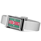 Gucci G Frame Red and Green Dial Silver Mesh Bracelet Watch For Women - YA147401 Authentic Buy Shop Now