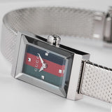 Gucci G Frame Quartz Diamonds Green & Red Mother of Pearl Dial Silver Mesh Bracelet Watch For Women - YA147510 Authentic Buy Shop Now