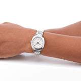 Gucci G Frame Quartz Diamonds Silver Dial Silver Steel Strap Watch For Women - YA142504 Authentic Buy Shop Now