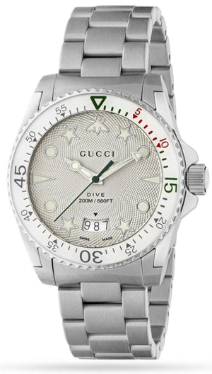 Gucci Dive Quartz White Dial Silver Steel Strap Watch For Men - YA136336 Authentic Buy Shop Now