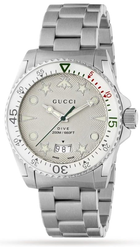 Gucci Dive Quartz White Dial Silver Steel Strap Watch For Men - YA136336 Authentic Buy Shop Now