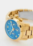 Michael Kors Runway Chronograph Blue Dial Gold Steel Strap Watch For Women - MK7353 Authentic Buy Shop Now