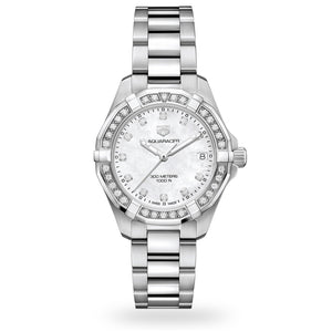 Tag Heuer Aquaracer Diamonds Mother of Pearl White Dial Silver Steel Strap Watch for Women - WBD1415.BA0741 Authentic Buy Shop Now