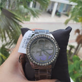 Guess G Twist Diamonds Purple Dial Black Steel Strap Watch For Women - W1201L4 Authentic Buy Shop Now