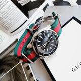 Gucci Dive Black Dial Two Tone NATO Strap Watch For Men - YA136206 Authentic Buy Shop Now