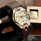 Maurice Lacroix Aikon Chronograph White Dial Brown Leather Strap Watch For Men - AI1018-PVY11-132-1 Authentic Buy Shop Now