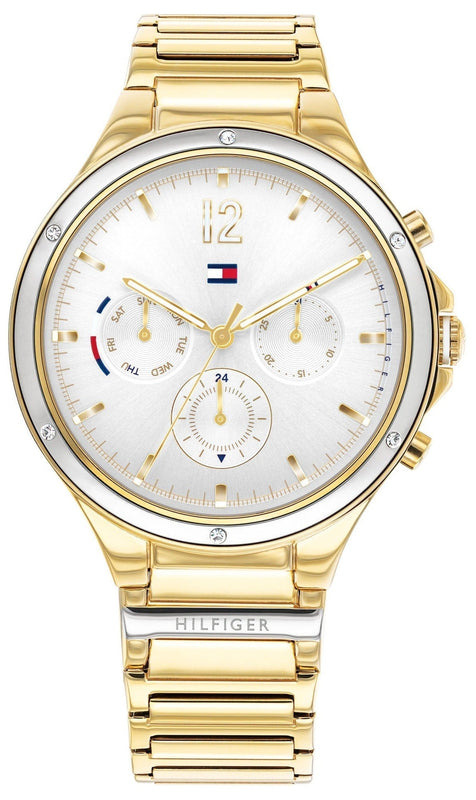 Tommy Hilfiger Eve Chronograph Quartz White Dial Gold Steel Strap Watch For Women - 1782278 Authentic Buy Shop Now