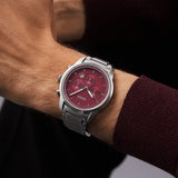 Hugo Boss Trace Chronograph Red Dial Silver Steel Strap Watch For Men - 1514004 Authentic Buy Shop Now
