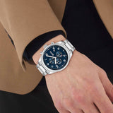 Hugo Boss View Chronograph Blue Dial Silver Steel Strap Watch For Men - 1513989 Authentic Buy Shop Now