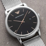 Emporio Armani Luigi Analog Black Dial Silver Mesh Bracelet Watch For Men - AR11272