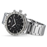 Emporio Armani Mario Chronograph Black Dial Silver Steel Strap Watch For Men - AR11241 Authentic Buy Shop Now