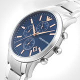 Emporio Armani Renato Chronograph Blue Dial Silver Steel Strap Watch For Men - AR11458 Authentic Buy Shop Now