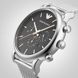 Emporio Armani Luigi Chronograph Quartz Black Dial Silver Mesh Bracelet Watch For Men - AR11429 Authentic Buy Shop Now