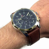 Tommy Hilfiger Decker Blue Dial Brown Leather Strap Watch for Men - 1791561 Authentic Buy Shop Now