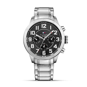Tommy Hilfiger Trent Chronograph Black Dial Silver Steel Strap Watch for Men - 1791054 Authentic Buy Shop Now