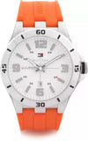 Tommy Hilfiger Analog White Dial Orange Rubber Strap Watch for Men - 1791063 Authentic Buy Shop Now