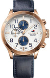 Tommy Hilfiger Trent Quartz White Dial Blue Leather Strap Watch for Men - 1791139 Authentic Buy Shop Now