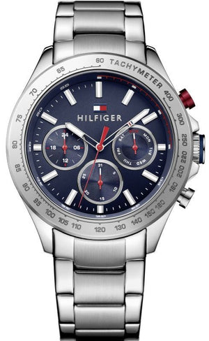 Tommy Hilfiger Hudson Chronograph Quartz Blue Dial Silver Steel Strap Watch For Men - 1791228 Authentic Buy Shop Now