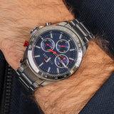 Tommy Hilfiger Hudson Chronograph Quartz Blue Dial Silver Steel Strap Watch For Men - 1791228 Authentic Buy Shop Now