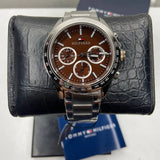 Tommy Hilfiger Hudson Chronograph Quartz Brown Dial Silver Steel Strap Watch For Men - 1791229 Authentic Buy Shop Now
