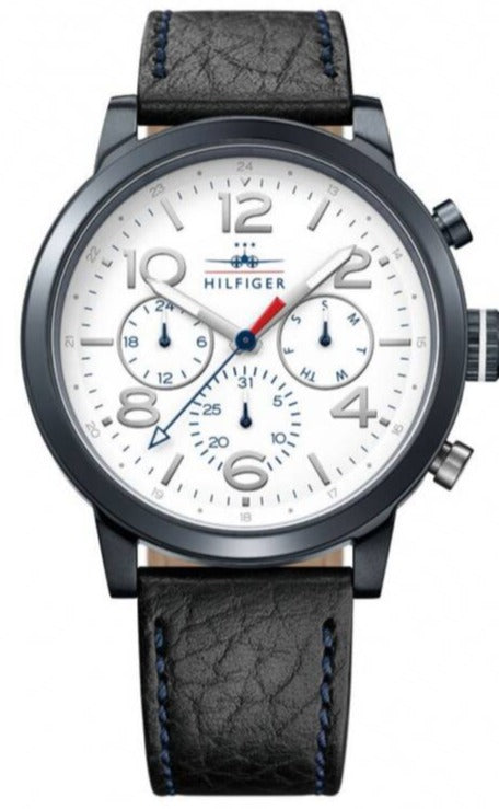 Tommy Hilfiger Jake Multi Function Quartz White Dial Black Leather Strap Watch for Men - 1791235 Authentic Buy Shop Now