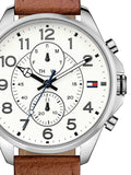 Tommy Hilfiger Dean Quartz Multifunction White Dial Brown Leather Strap Watch for Men - 1791274 Authentic Buy Shop Now