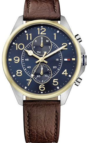 Tommy Hilfiger Dean Multifunctional Blue Dial Brown Leather Strap Watch for Men - 1791275 Authentic Buy Shop Now