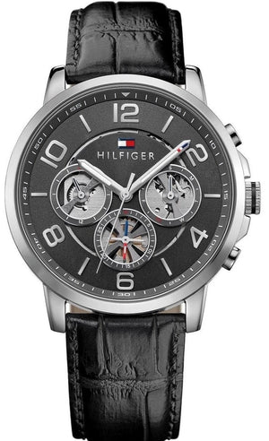 Tommy Hilfiger Keagan Quartz Grey Dial Black Leather Strap Watch for Men - 1791289 Authentic Buy Shop Now