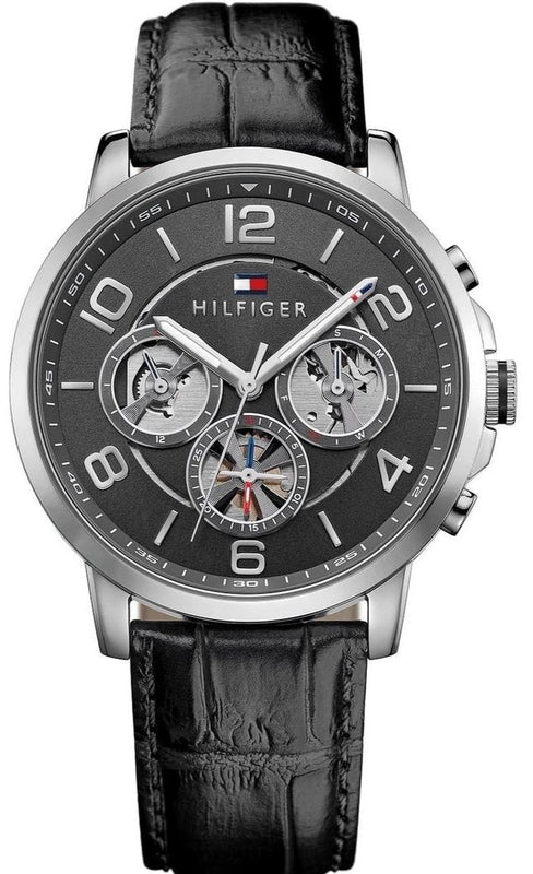 Tommy Hilfiger Keagan Quartz Grey Dial Black Leather Strap Watch for Men - 1791289 Authentic Buy Shop Now