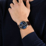 Tommy Hilfiger Aiden Quartz Blue Dial Brown Leather Strap Watch for Men - 1791308 Authentic Buy Shop Now