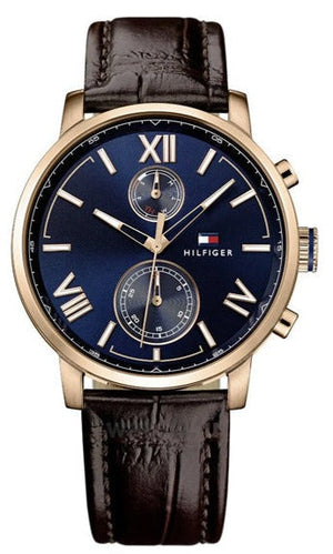 Tommy Hilfiger Aiden Quartz Blue Dial Brown Leather Strap Watch for Men - 1791308 Authentic Buy Shop Now
