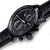 Tommy Hilfiger Aden Chronograph Black Dial Black Leather Strap Watch for Men - 1791310 Authentic Buy Shop Now