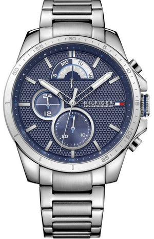 Tommy Hilfiger Decker Quartz Blue Dial Silver Steel Strap Watch for Men - 1791348 Authentic Buy Shop Now