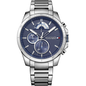 Tommy Hilfiger Decker Quartz Blue Dial Silver Steel Strap Watch for Men - 1791348 Authentic Buy Shop Now