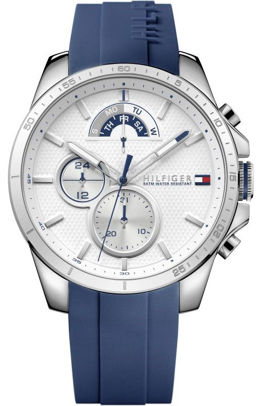 Tommy Hilfiger Decker Quartz White Dial Blue Rubber Strap Watch for Men - 1791349 Authentic Buy Shop Now