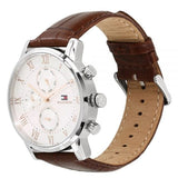 Tommy Hilfiger Kane Chronograph White Dial Brown Leather Strap Watch for Men - 1791400 Authentic Buy Shop Now