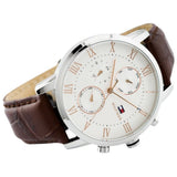 Tommy Hilfiger Kane Chronograph White Dial Brown Leather Strap Watch for Men - 1791400 Authentic Buy Shop Now