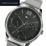 Tommy Hilfiger Damon Quartz Chronograph Black Dial Silver Mesh Bracelet Watch for Men - 1791415 Authentic Buy Shop Now