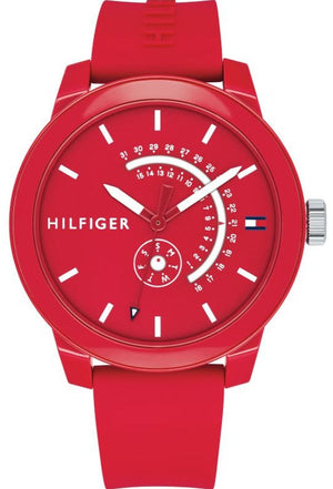 Tommy Hilfiger Denim Quartz Red Dial Red Rubber Strap Watch for Men - 1791480 Authentic Buy Shop Now